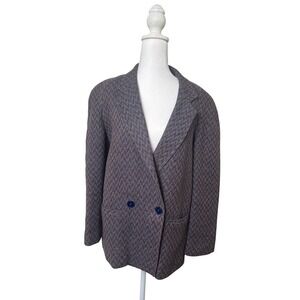 Diane Von Furstenberg Wool Silk‎ Blend Tweed Blazer Jacket Size 8 Blue Brown